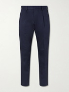 NN07 - Tapered Pleated Organic Cotton-Blend Twill Trousers - Blue