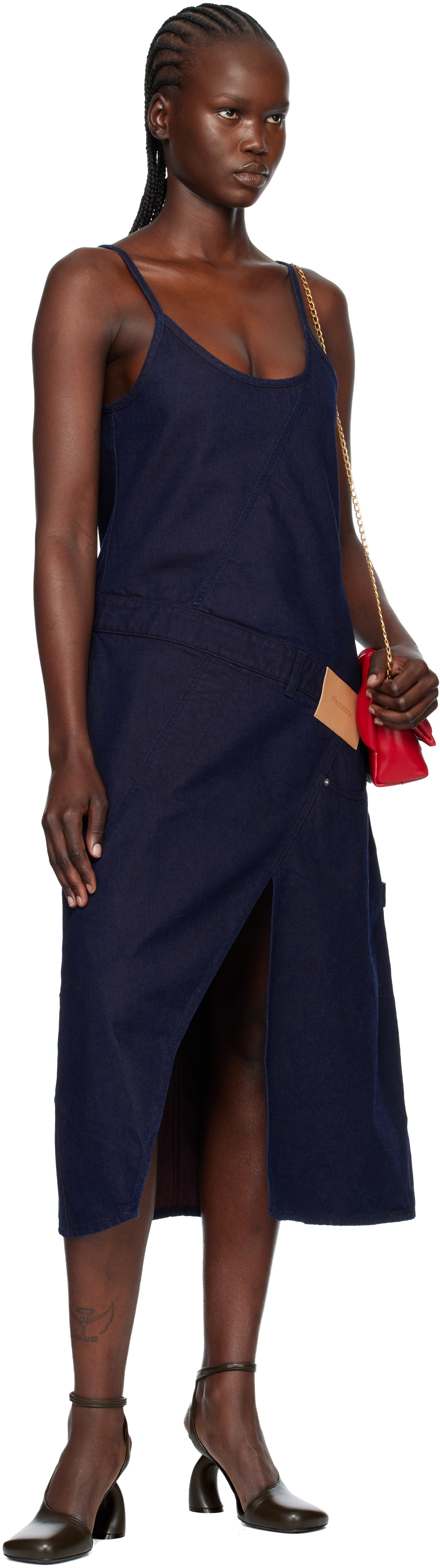 JW Anderson Navy Twisted Workwear Denim Midi Dress