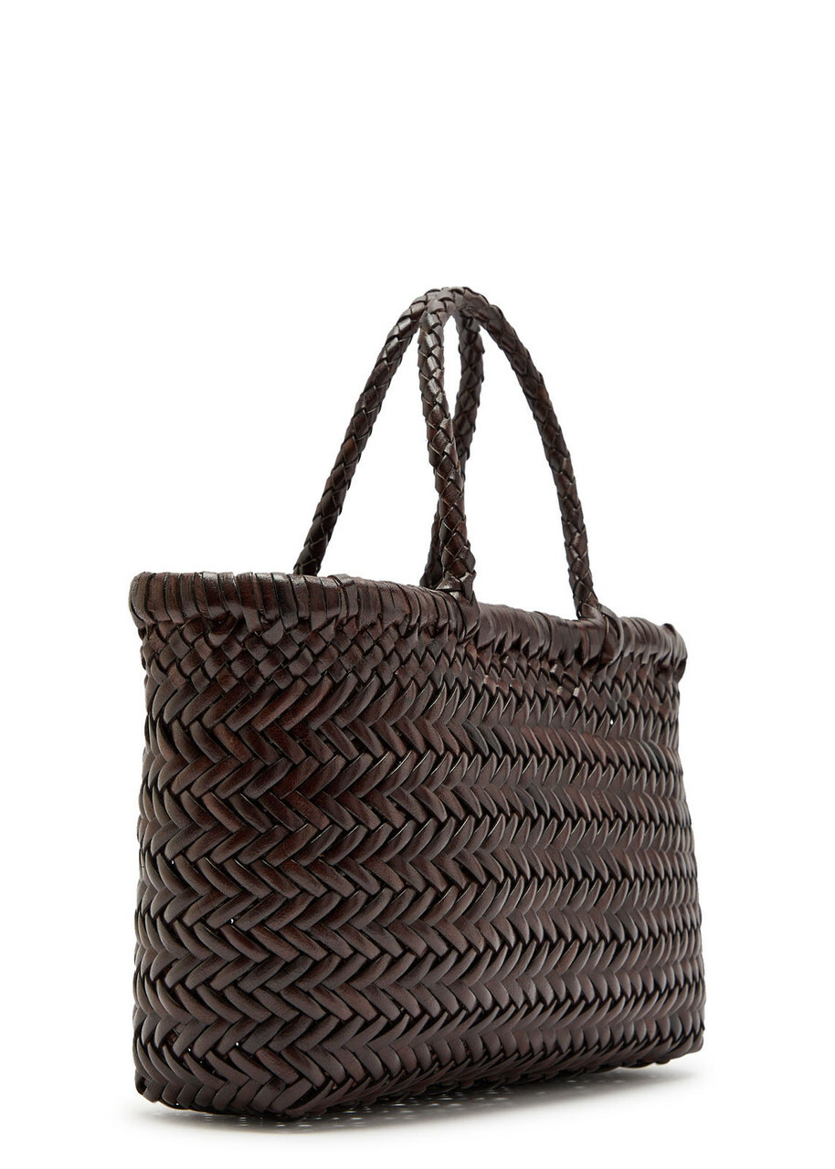 Dragon Diffusion Mini Flat Gora Woven Leather top Handle bag - Dark Brown - One Size