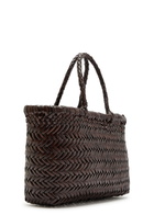 Dragon Diffusion Mini Flat Gora Woven Leather top Handle bag - Dark Brown - One Size