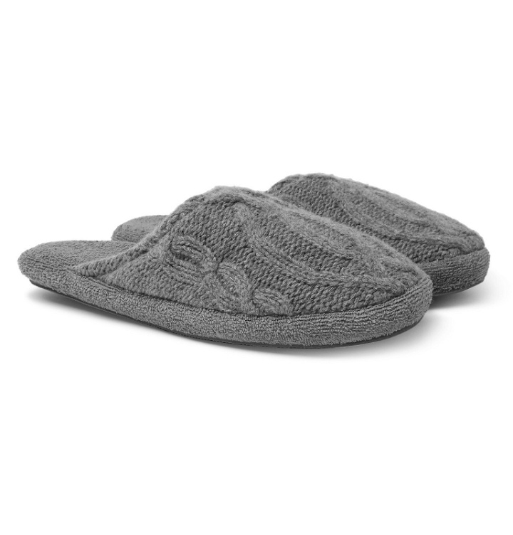 Photo: Soho Home - Harrison Cable-Knit Wool-Blend Slippers - Gray