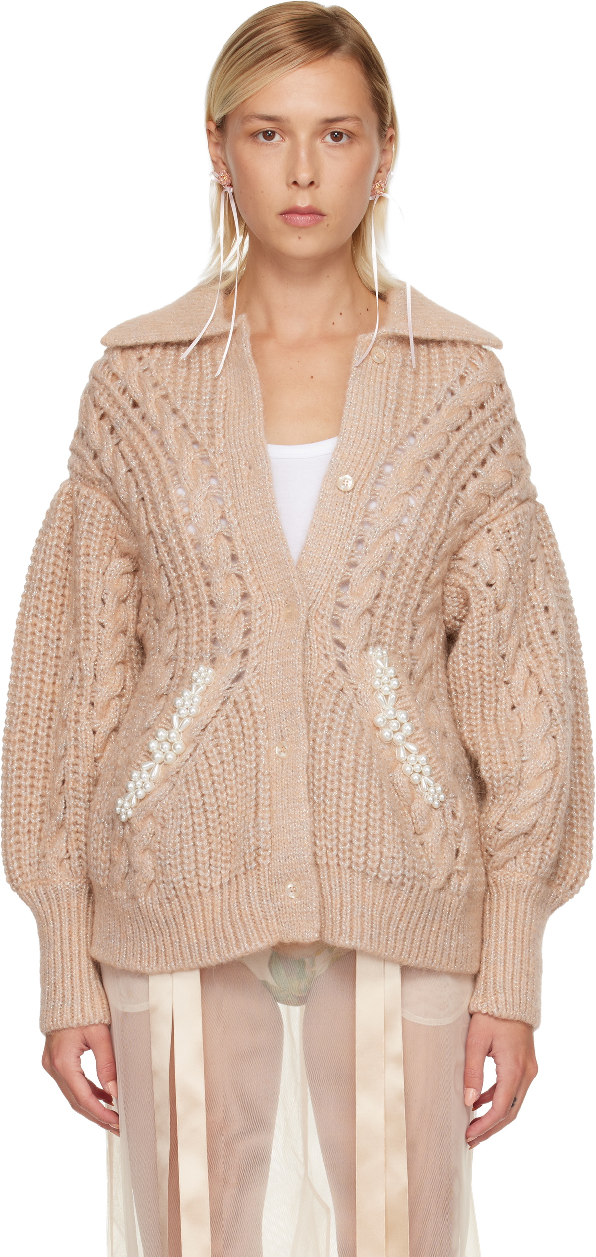 Simone Rocha Pink Sculpted Chunky Knit Cardigan Simone Rocha