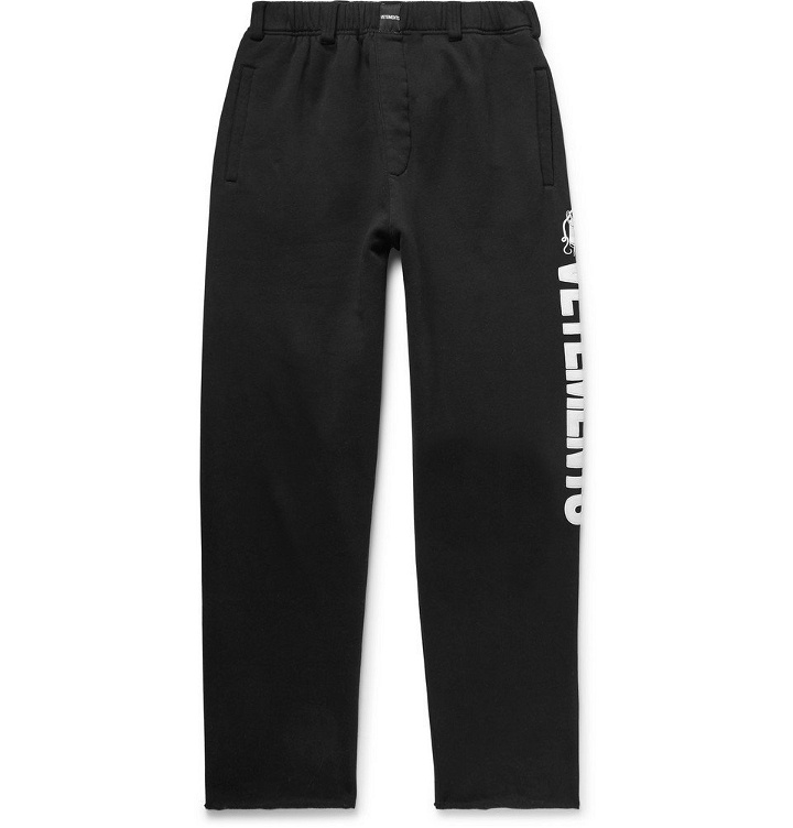 Photo: Vetements - Logo-Print Fleece-Back Cotton-Jersey Sweatpants - Men - Black