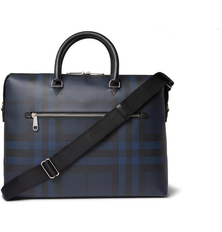 Photo: Burberry - Checked Textured-Leather Briefcase - Navy