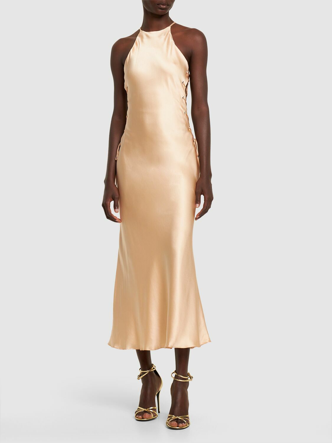ALESSANDRA RICH - Silk Satin Midi Dress W/ Side Lace-up Alessandra Rich ALESSANDRA RICH - Silk Satin Midi Dress W/ Side Lace-up Alessandra Rich