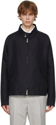 Thom Browne Navy Linen Band Collar Jacket