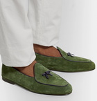 Rubinacci - Marphy Leather-Trimmed Suede Tasselled Loafers - Green