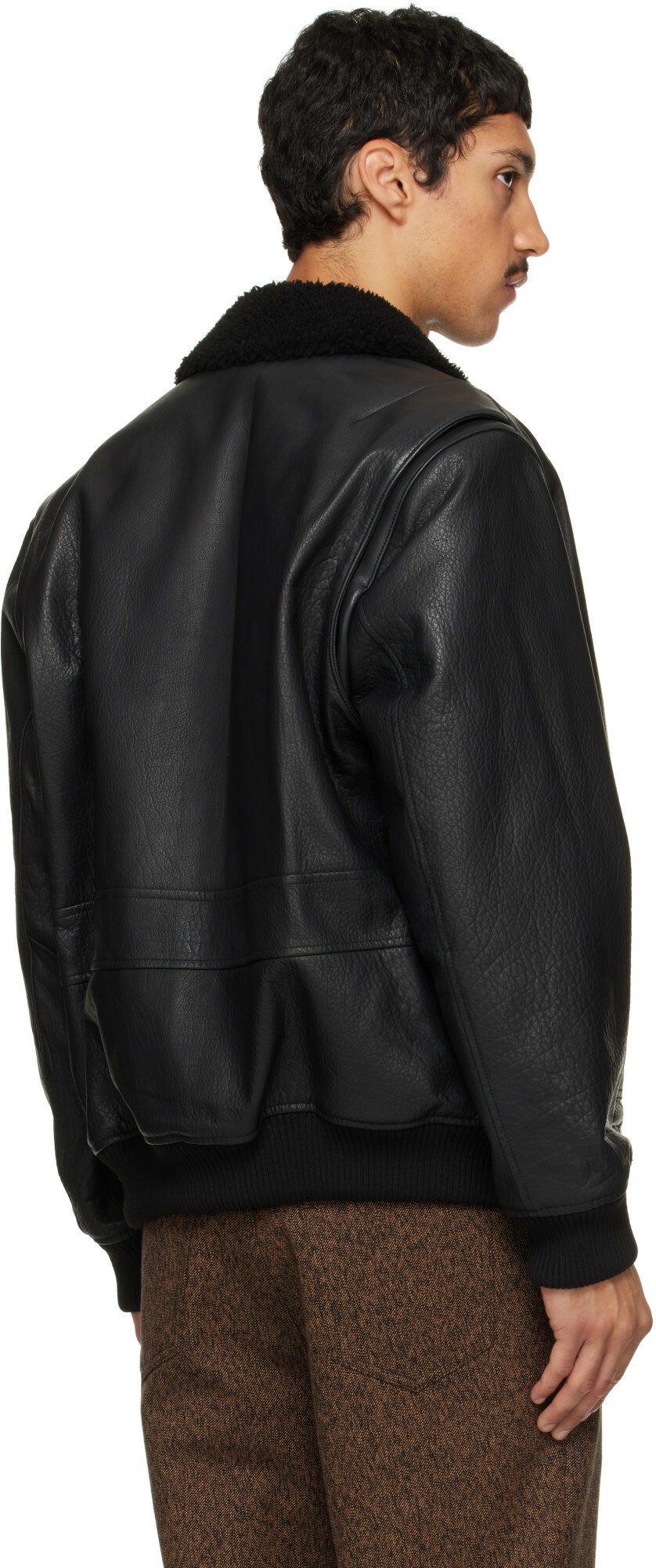 Hugo Black Leather Aviator Jacket