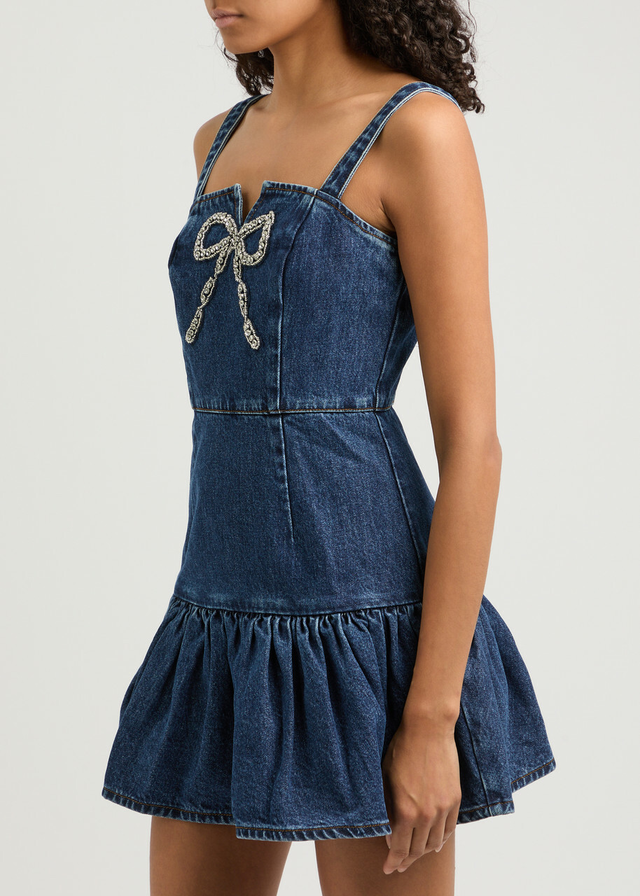 ワンピースその他 SELF PORTRAIT DENIM CRYSTAL BOW MINI DRESS Denim Bow Mini Dress – self-portrait-US
