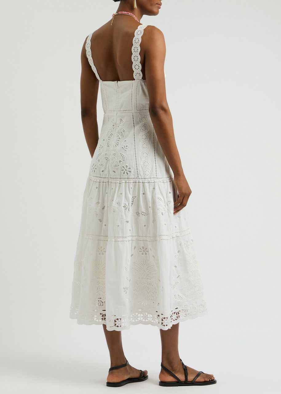 Farm Rio Richillieu Broderie Anglaise Cotton Midi Dress Off White Farm Rio
