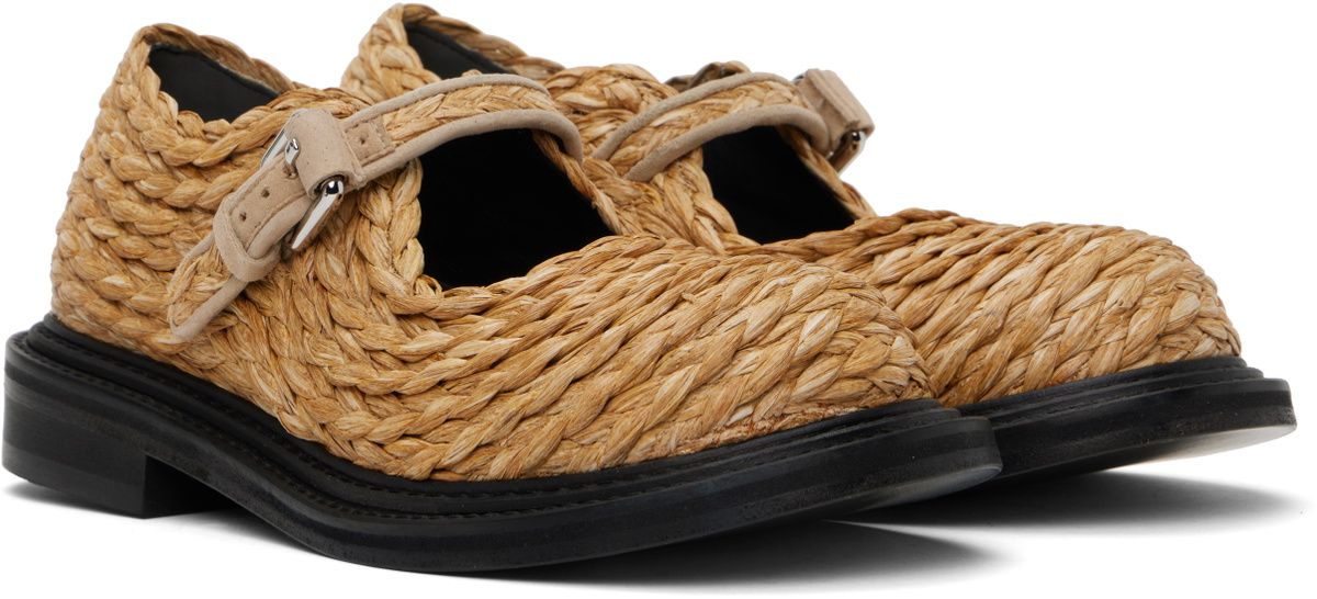 Moschino Beige Olivia Raffia Mary Jane Loafers