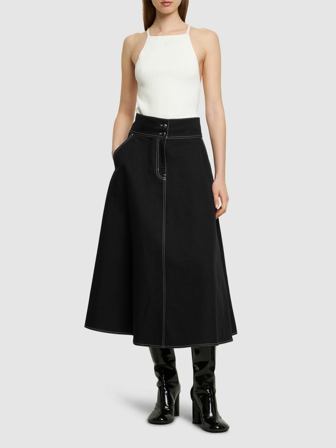 MAX MARA Yamato Cotton & Linen Canvas Midi Skirt Max Mara
