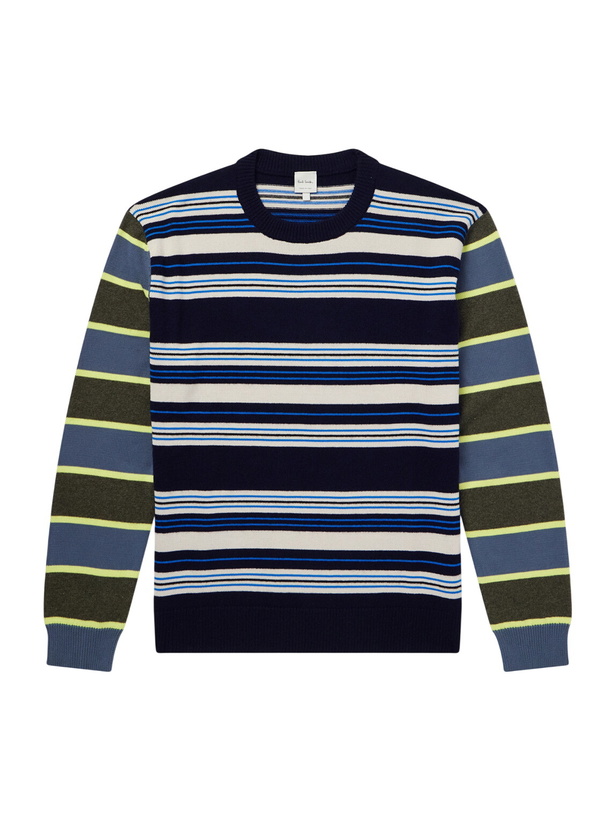 Photo: Paul Smith - Striped Wool and Cotton-Blend Sweater - Blue