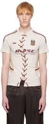 Martine Rose Beige & Burgundy Lace Up Football T-shirt