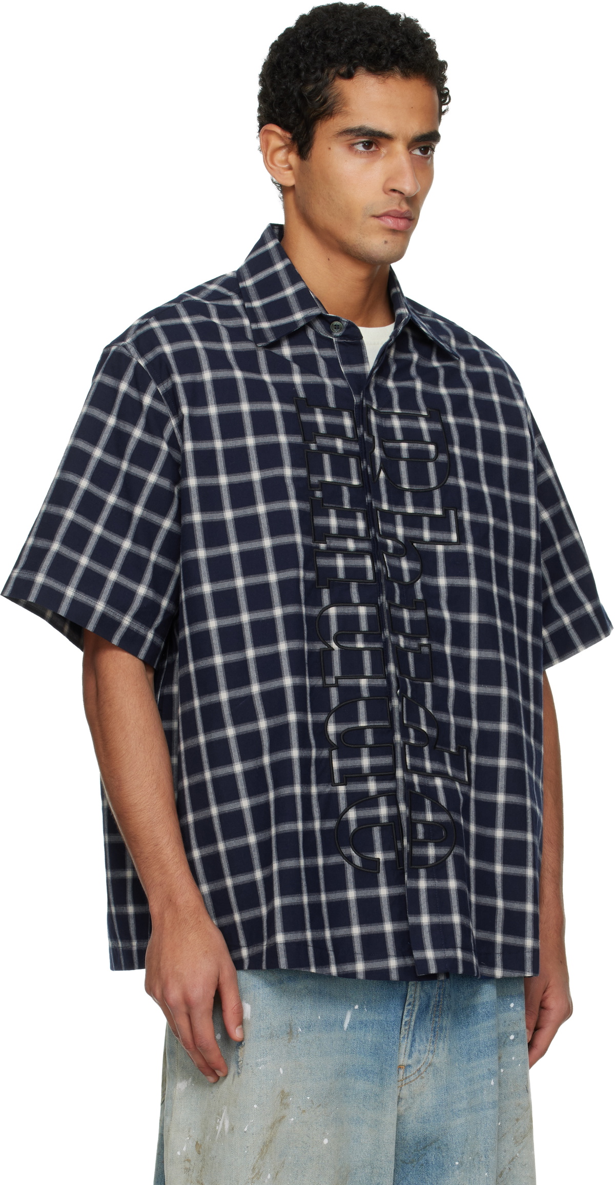 Rhude Navy Center Logo Button Up Shirt