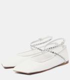 Amina Muaddi Ane embellished mesh ballet flats