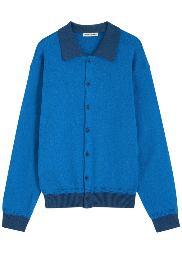 Photo: Ymc Rat Pack Knitted Cardigan Blue