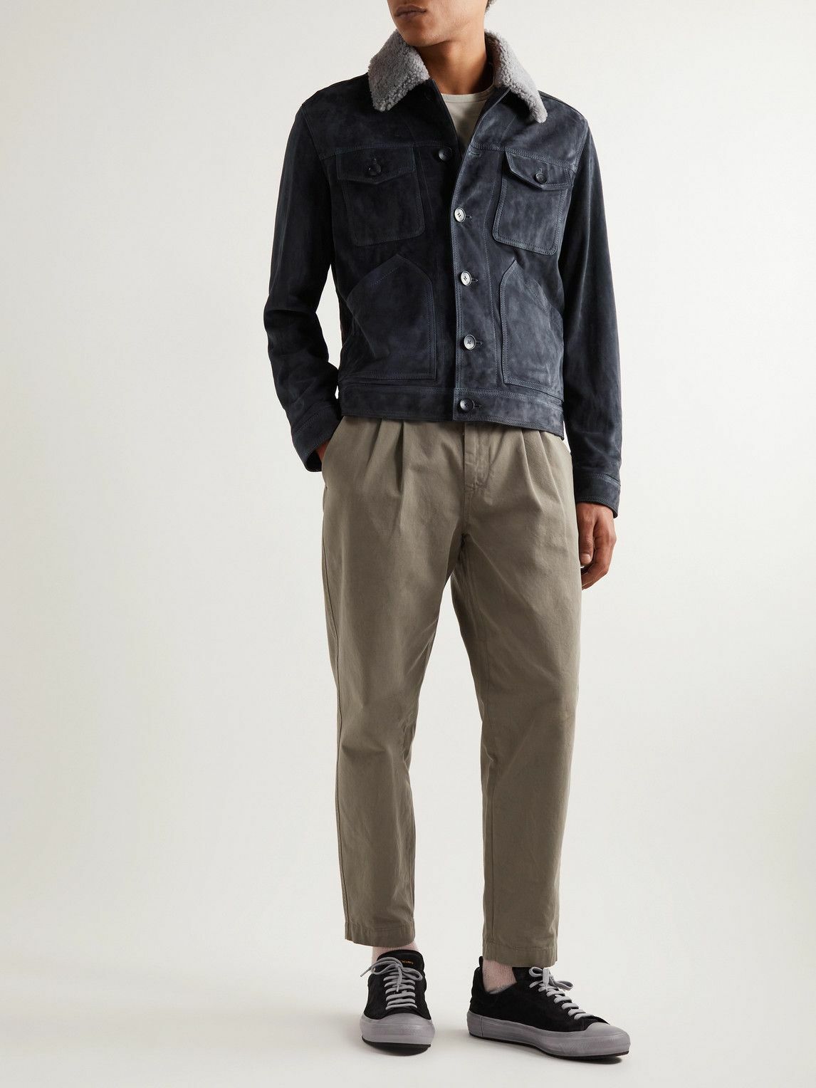 Mr P. - Shearling-Trimmed Suede Trucker Jacket - Blue Mr P.