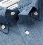 Thom Browne - Button-Down Collar Striped Cotton-Chambray Shirt - Blue