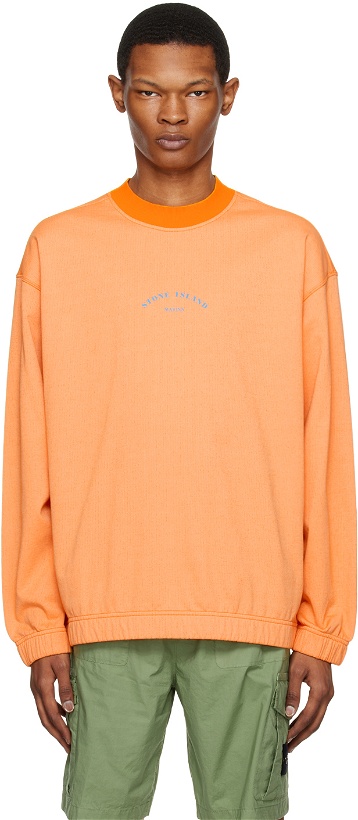 Photo: Stone Island Orange Garment-Dyed Sweatshirt