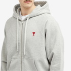 AMI Paris Men's Small A Heart Zip Hoodie in Heather Ash Grey