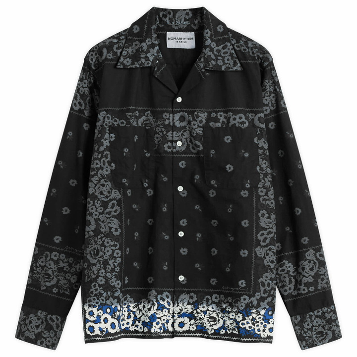 Photo: NOMARHYTHM TEXTILE Men's Overdyed Bandana Print Shirt in Black X Blue
