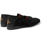 Gucci - Collapsible-Heel Leather-Trimmed Logo-Embroidered Velvet Loafers - Men - Black