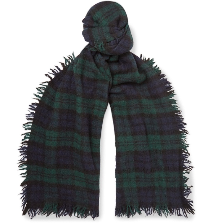 Photo: Alex Mill - Fringed Checked Boiled Wool Scarf - Blue