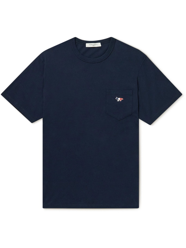 Photo: MAISON KITSUNÉ - Logo-Appliquéd Cotton-Jersey T-Shirt - Blue