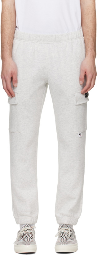 Photo: AAPE by A Bathing Ape Gray 'AAPENOW' Moonface Cargo Sweatpants
