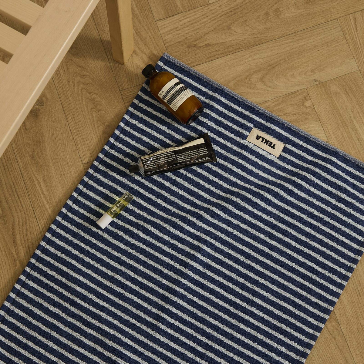 Tekla Fabrics Organic Terry Bath Mat in River Stripes 