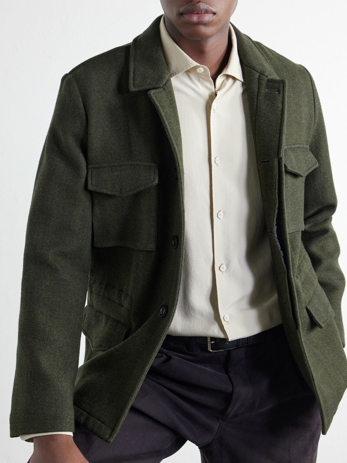 Boglioli - Herringbone Wool-Twill Overshirt - Green