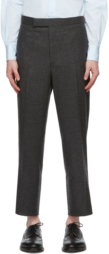 Photo: Thom Browne Grey Wool Side Tab Trousers