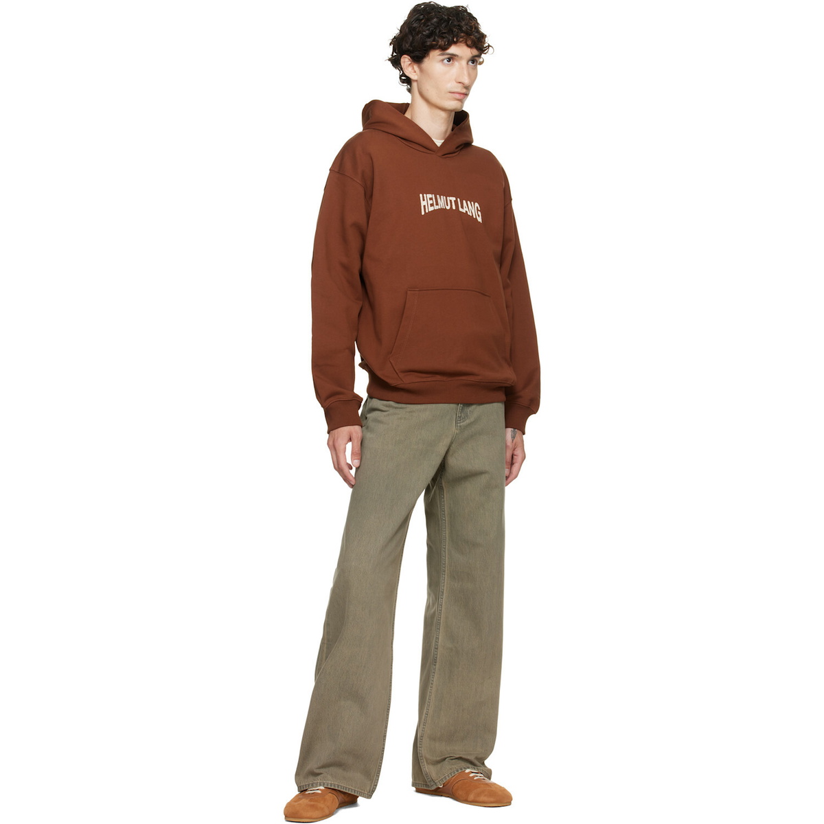 Helmut Lang Brown Ticket Logo Hoodie
