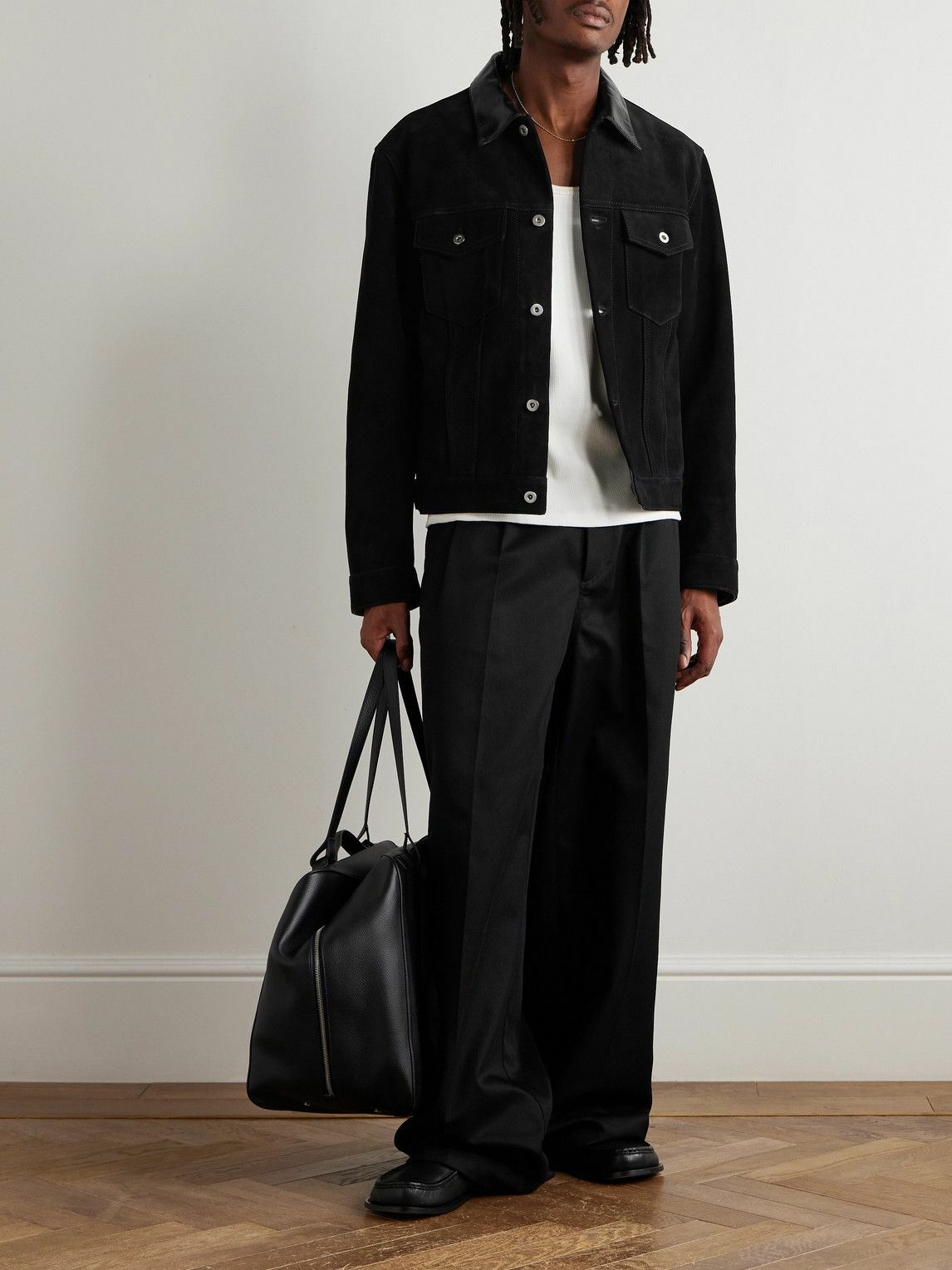 Jil Sander - Leather-Trimmed Suede Trucker Jacket - Black