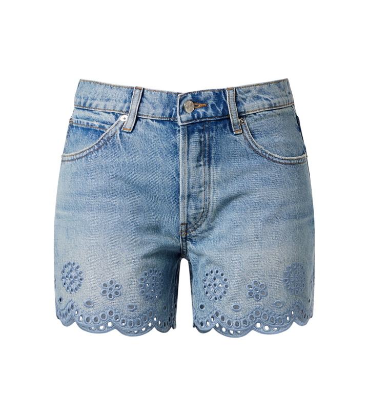 Photo: Frame Long Hang broderie anglaise denim shorts