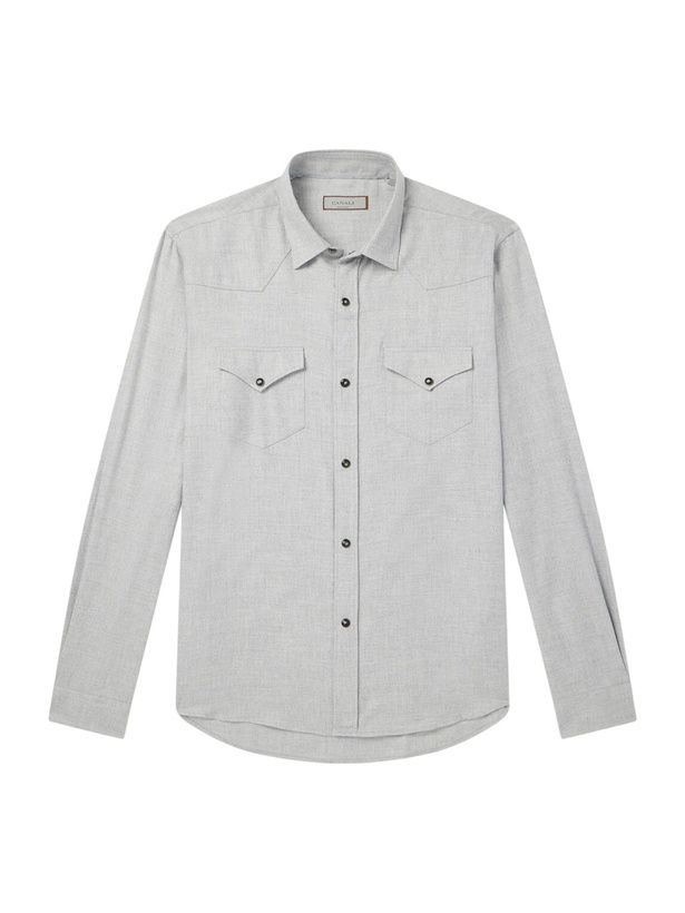 Photo: Canali - Lyocell and Cotton-Blend Herringbone Shirt - Gray