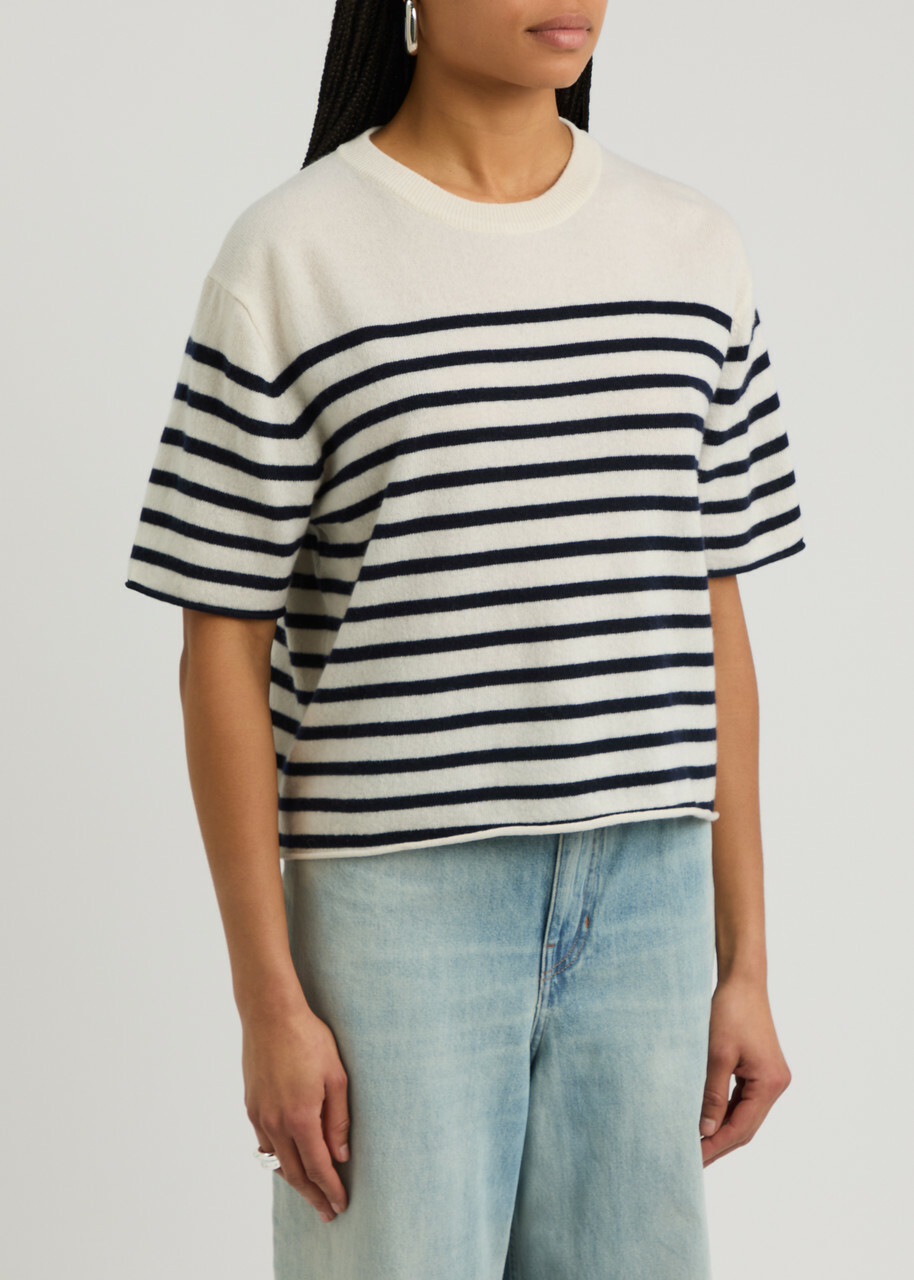Lisa Yang Cila Striped-intarsia Cashmere T-shirt Cream