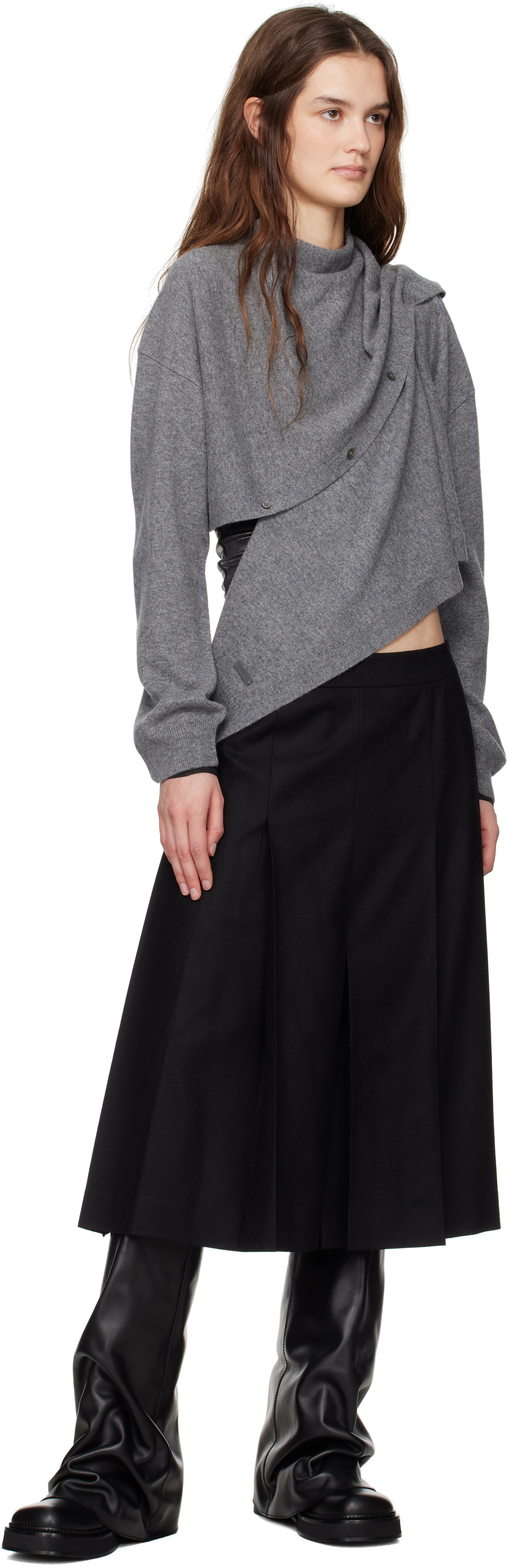 Juun.J Gray Waist Twist Cardigan