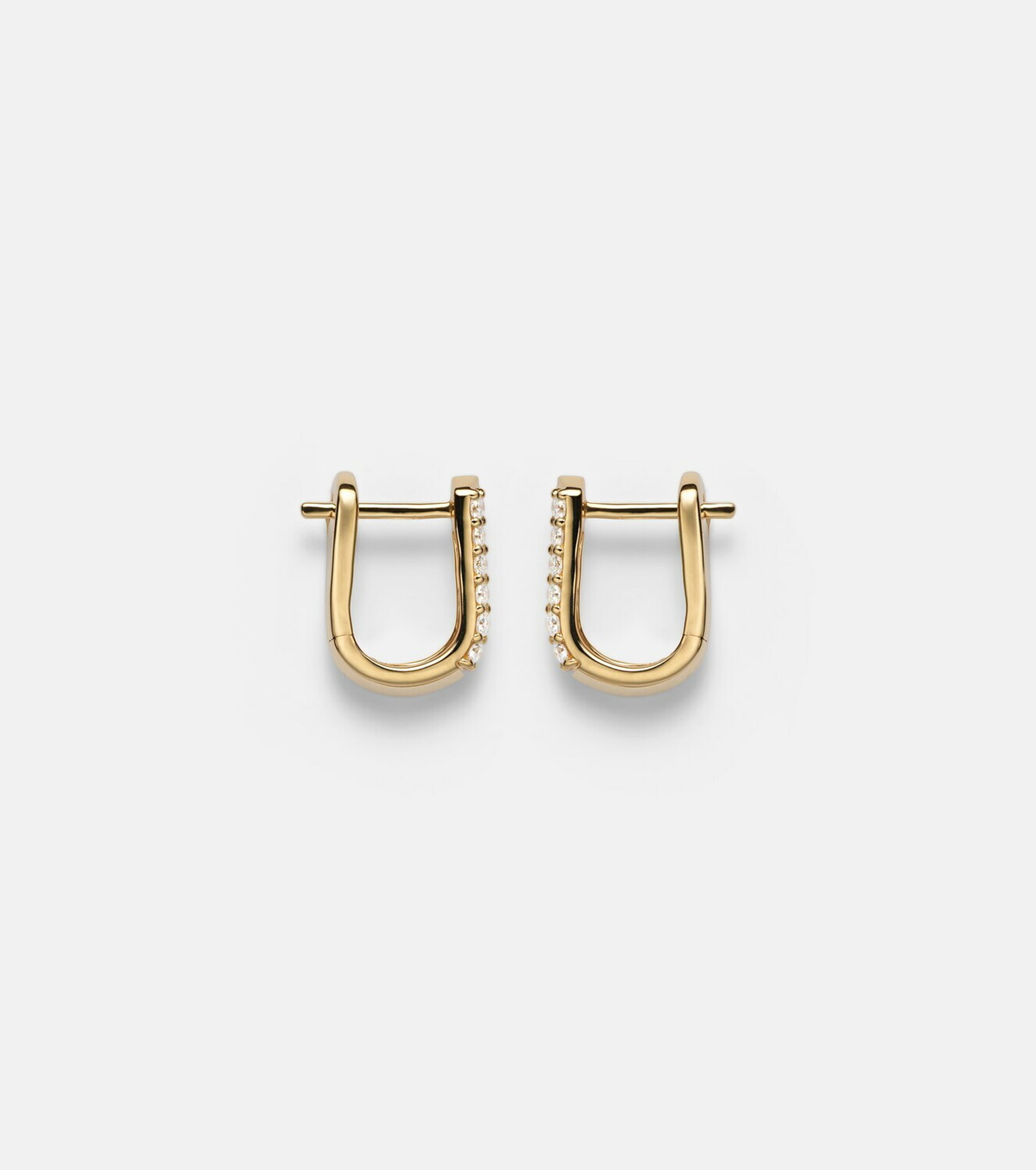 Stone and Strand Knife Edge Wide 14kt gold huggie earrings with diamonds