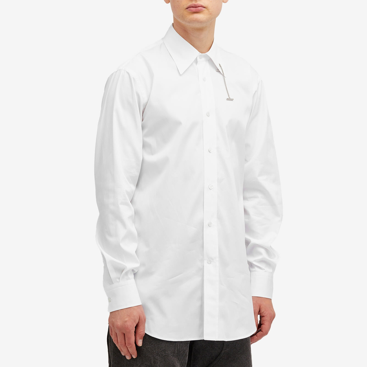 Alexander McQueen Men's T Chain Collar Shirt in Optical White