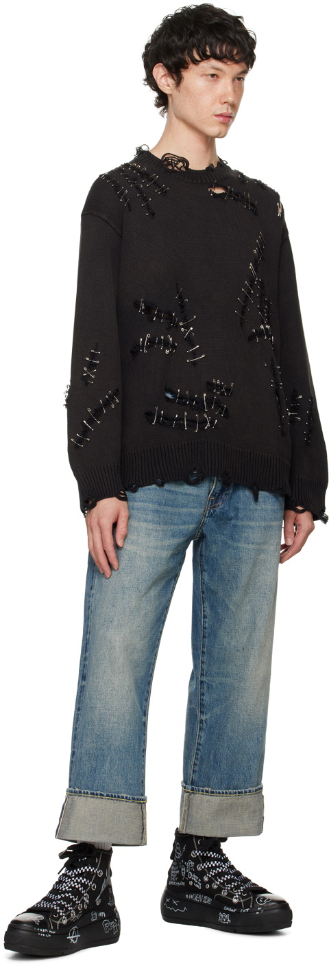 R13 Black Slashed Boyfriend Sweater
