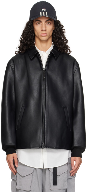 Photo: Y-3 Black Loose-Fit Faux-Leather Bomber Jacket