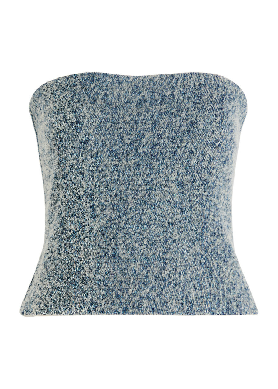 Giuseppe DI Morabito Strapless Bouclé Denim top Blue
