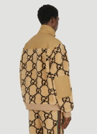 GG Jacquard Faux Fur Half-Zip Jacket in Camel