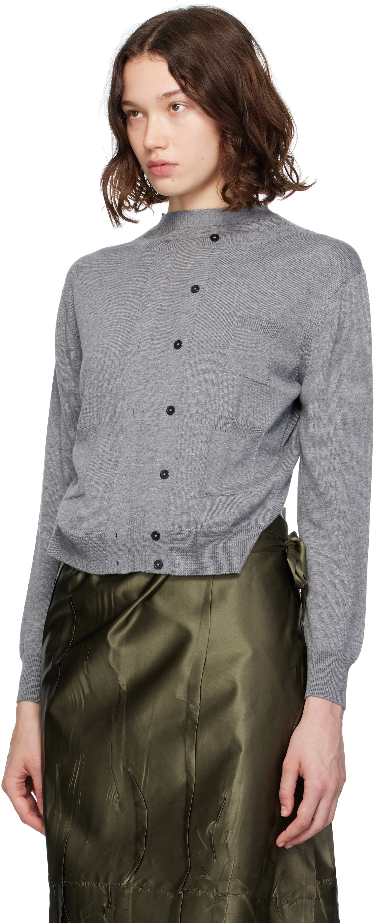 MARIE ADAM-LEENAERDT Gray Trompe L'Oeil Cardigan