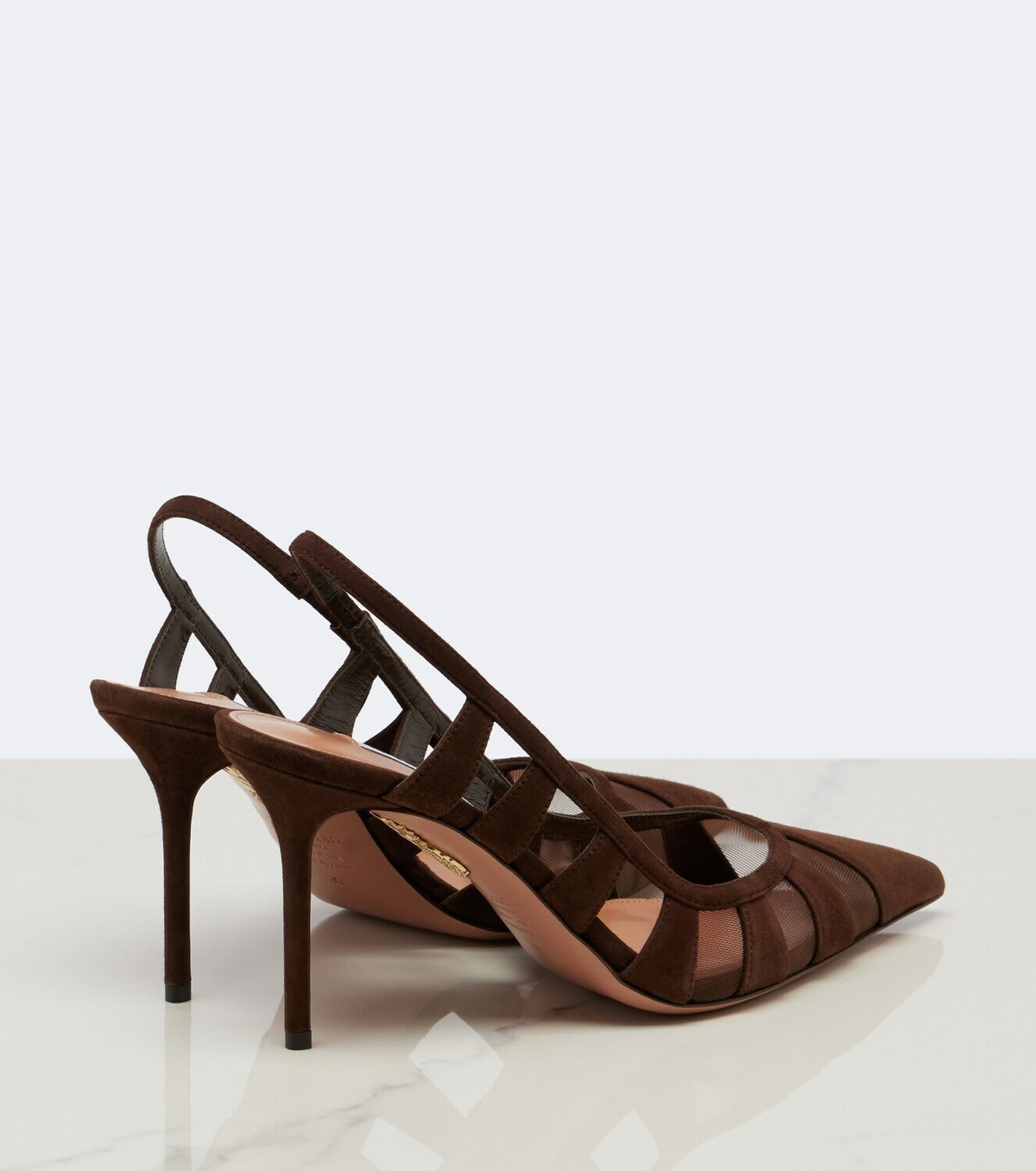 Aquazzura Screen 85 suede and mesh slingback pumps
