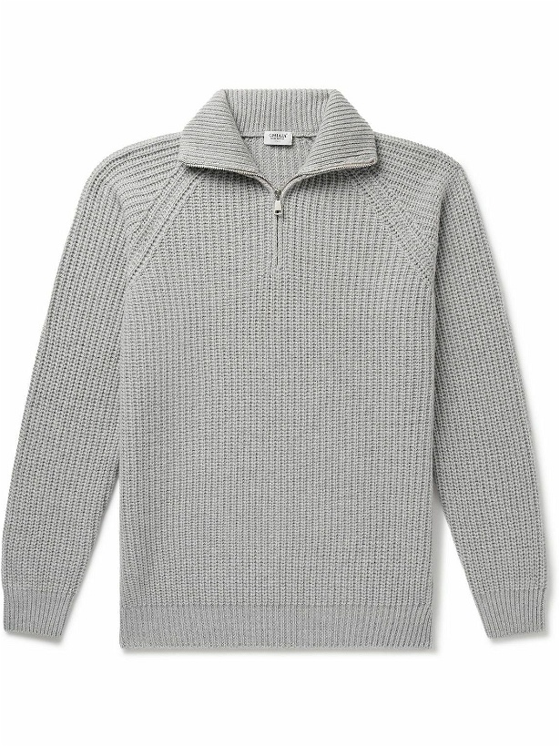 Photo: Ghiaia Cashmere - Ribbed Wool Half-Zip Sweater - Gray
