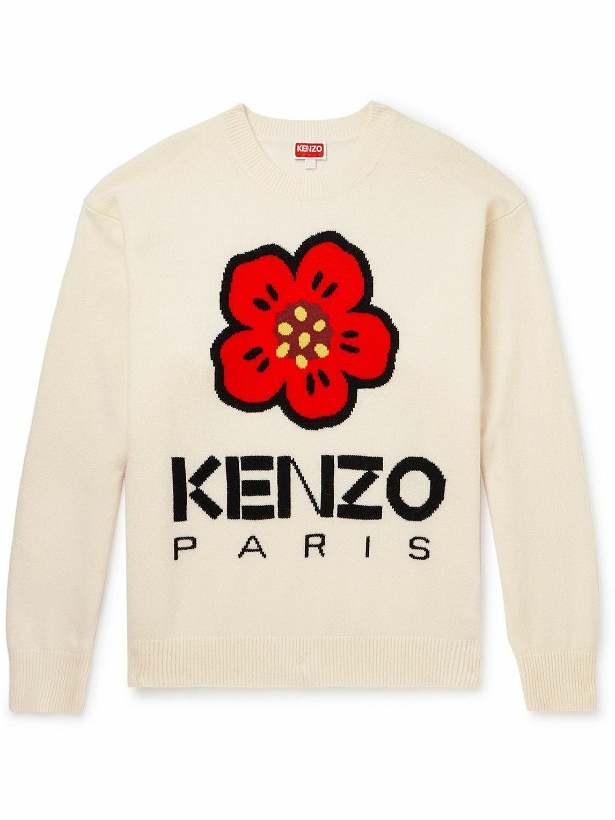 Photo: KENZO - Logo-Jacquard Wool Sweater - Neutrals