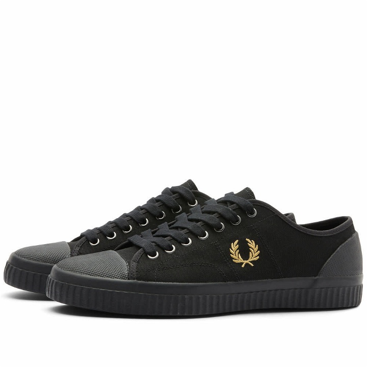 Photo: Fred Perry Authentic Men's Hughes Low Canvas Sneakers in Black/Champagne